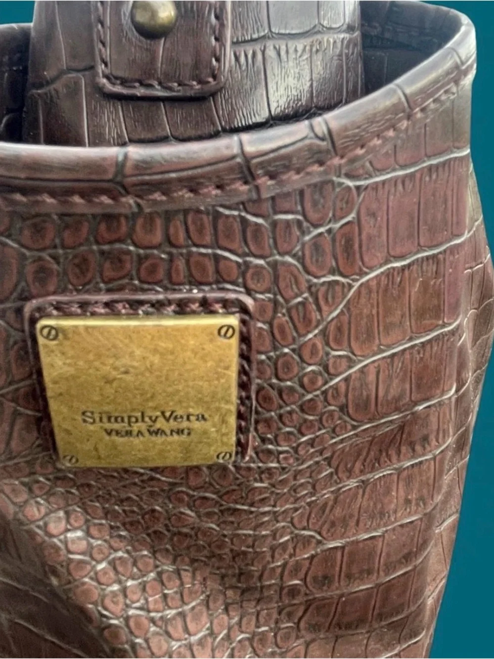 Simply Vera Vera Wang Brown Faux Croc-Embossed leather hobo bag